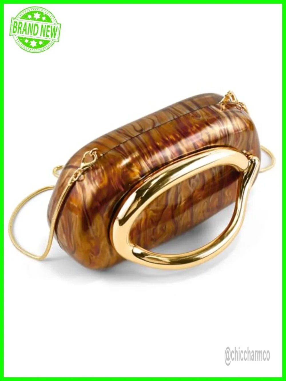 Marble Acrylic Clutch with Chain for Women Evening Handbag Party Purse
